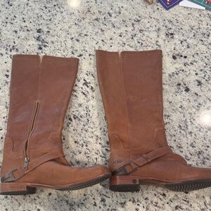 UGG Tan Leather Boots with Strap Detail - Size 7.5